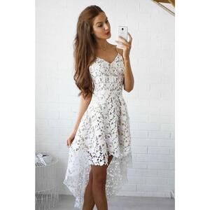 Elegant White Lace High Low Dress